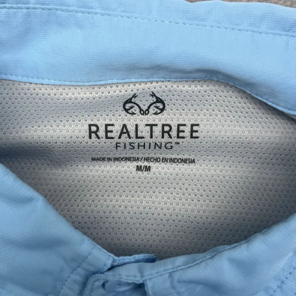 Realtree fishing button up shirt blue‎ lightweight cooling size medium